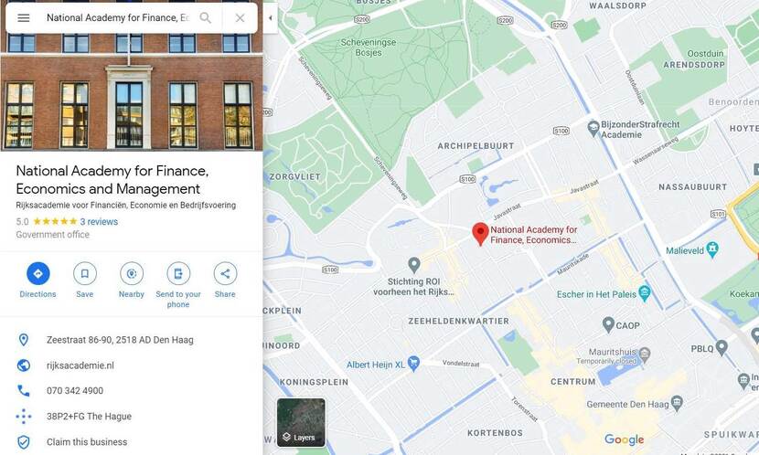 Google Maps location National Academy in The Hague